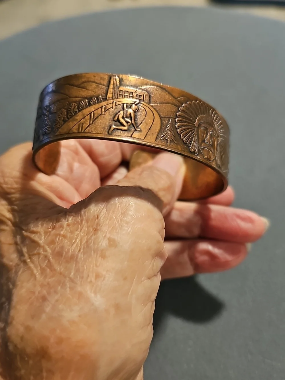 Tony Hawk Copper Tone Embossed Cuff Bracelet - Copper Brown. Vintage
